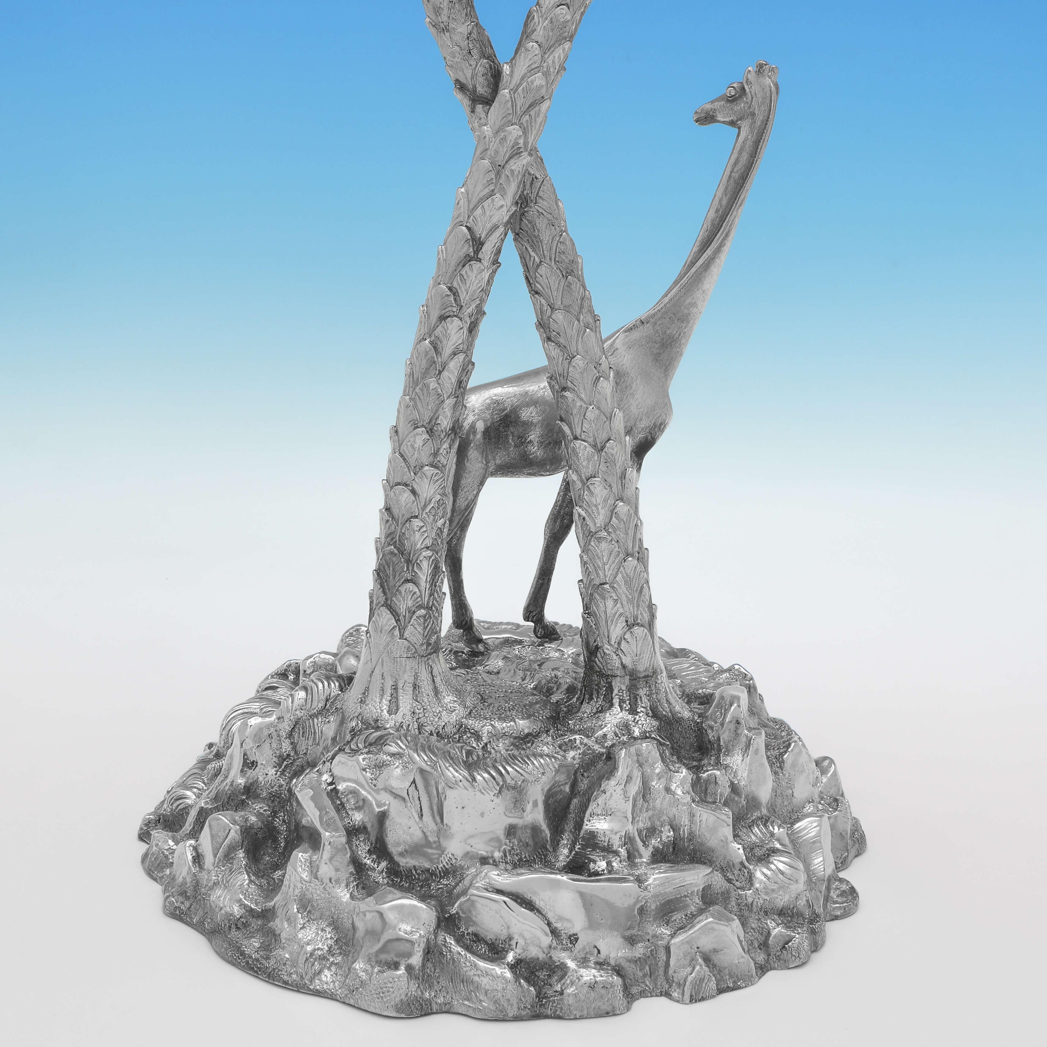 Late 19th Century Victorian Antique SIlver Plated Palm Tree & Giraffe Centrepiece, Made c.1890