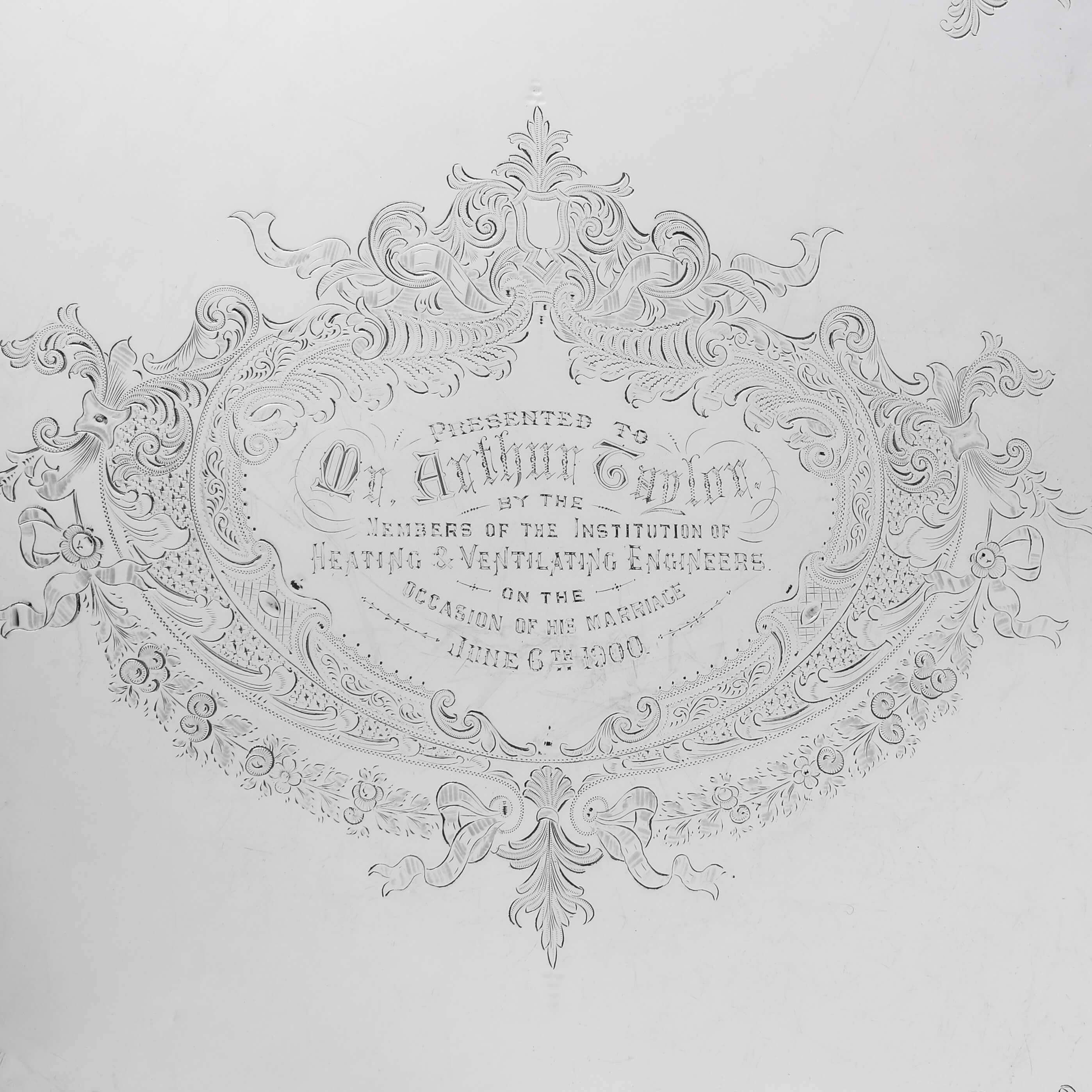 Victorian Antique Silver Plated Tray, Presentation Inscription for 1900 In Good Condition For Sale In London, London