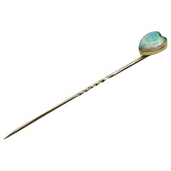 Victorian Antique Solid 9ct Gold & Natural Opal Heart Stick Pin 1890s