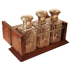 Victorian Antique Solid Silver Capped Cut Glass Tantalus With 3 Decanters
