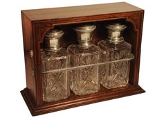 Victorian Antique Solid Silver Capped Cut Glass Tantalus With 3 Decanters