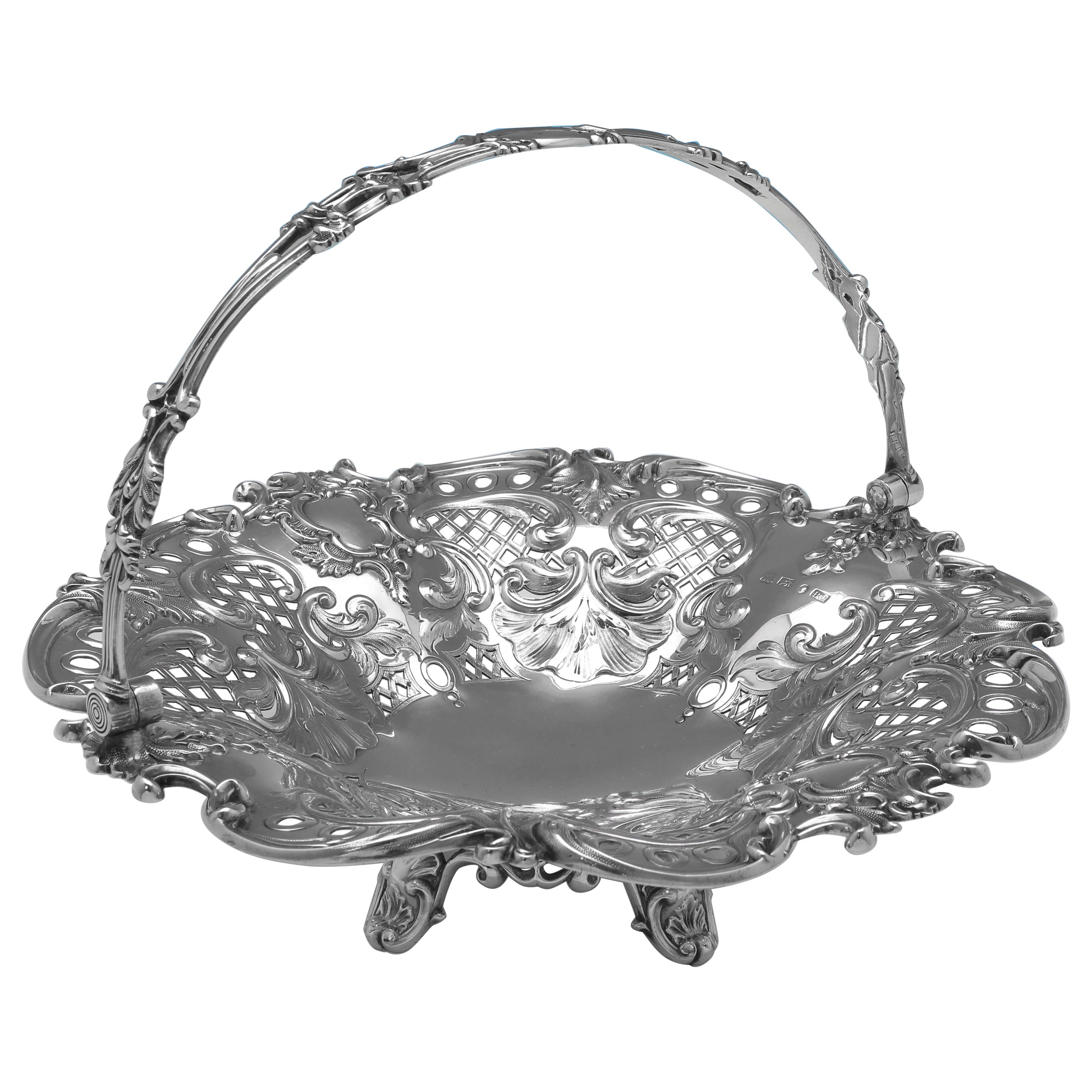 Antiker viktorianischer silberner viktorianischer Korb aus Sterling - Sheffield 1845 - Hawksworth Eyres