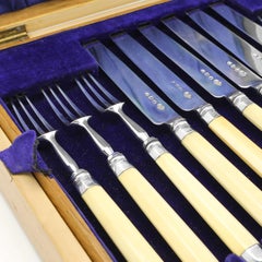 Victorian Antique Sterling Silver & Bone Dessert Service for 12 - London 1893