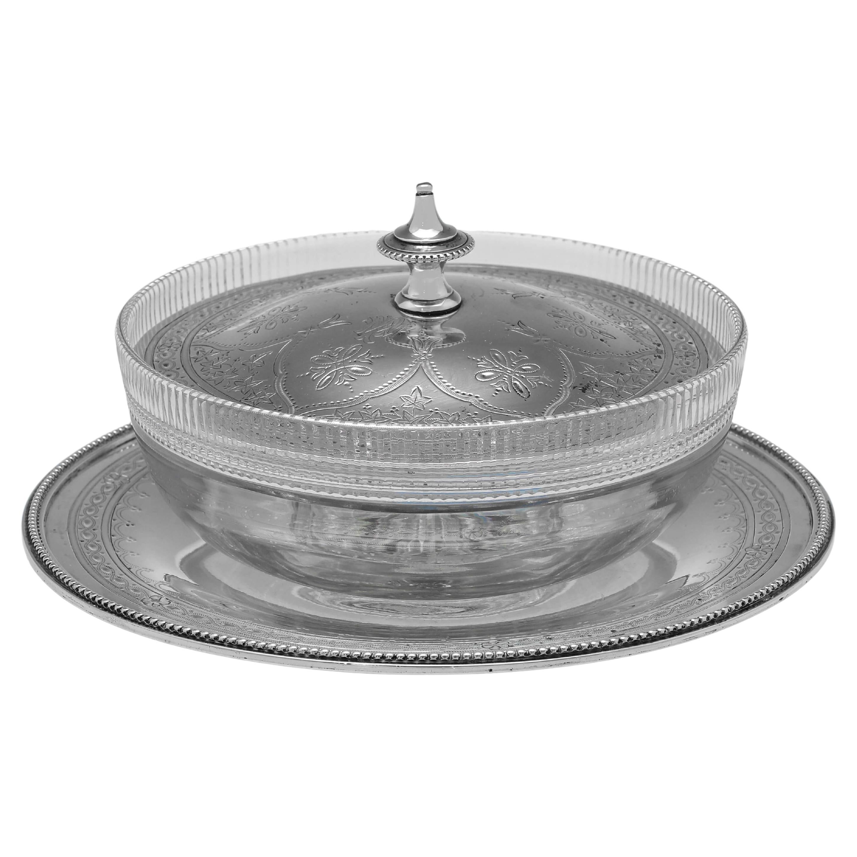 Victorian Antique Sterling Silver Butter Dish, Sheffield 1874 For Sale