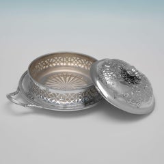 Victorian Antique Sterling Silver Butter Dish with Removable Glass Liner, 1865