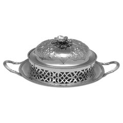 Victorian Antique Sterling Silver Butter Dish with Removable Glass Liner, 1865