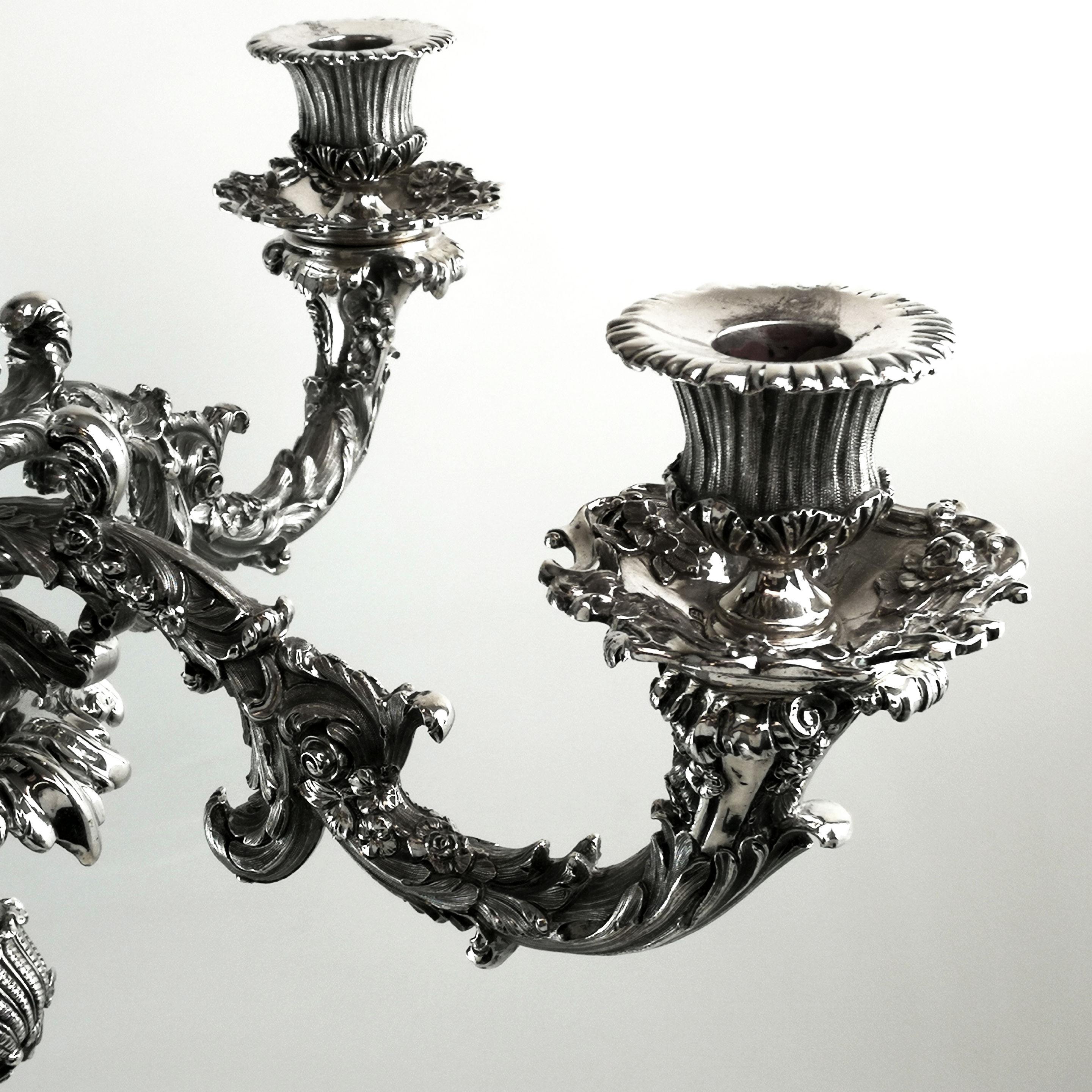 Viktorianischer antiker Sterling Silber Kandelaber 1845 Großer 5-Licht-Kerzenhalter (Englisch)