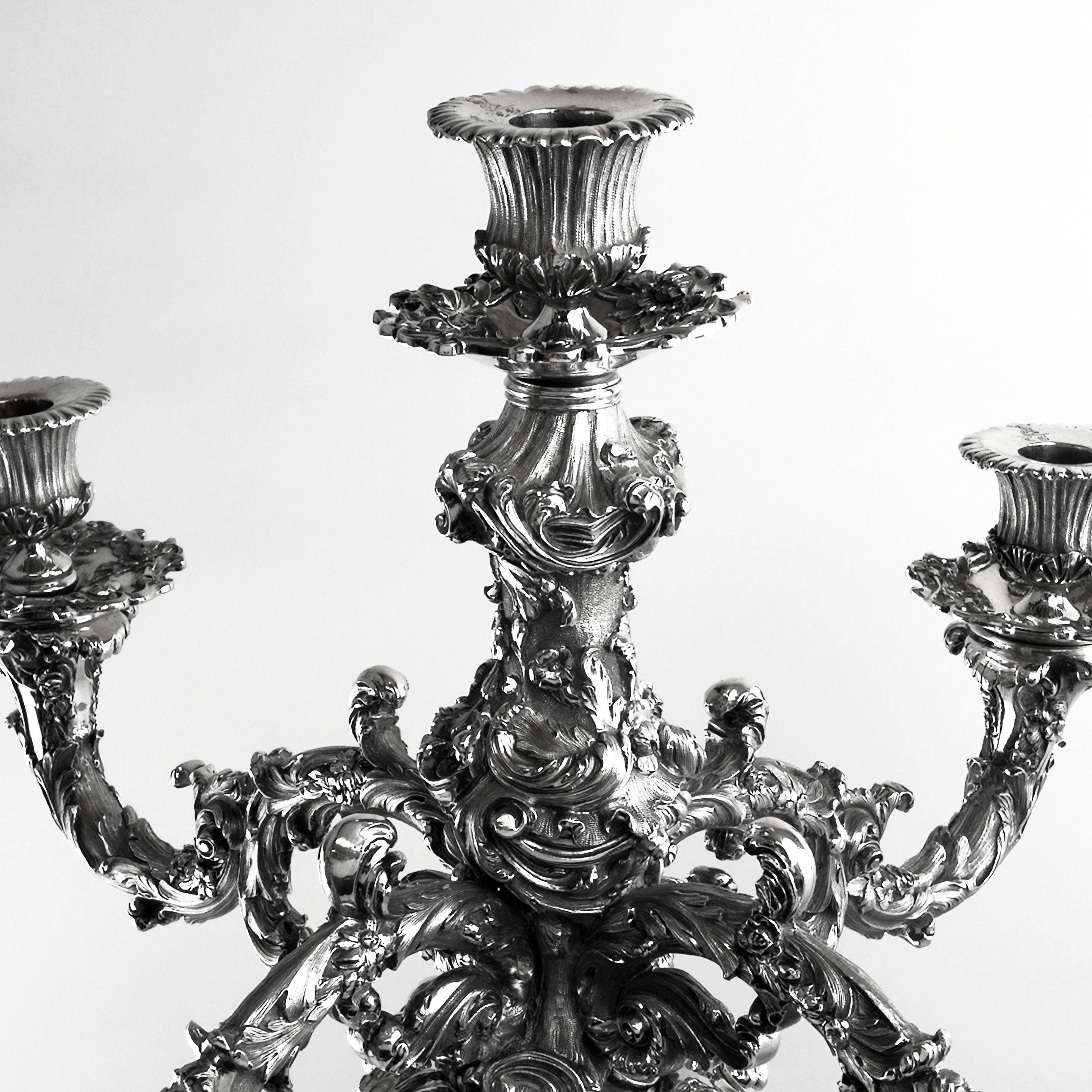 Viktorianischer antiker Sterling Silber Kandelaber 1845 Großer 5-Licht-Kerzenhalter im Zustand „Gut“ in London, GB