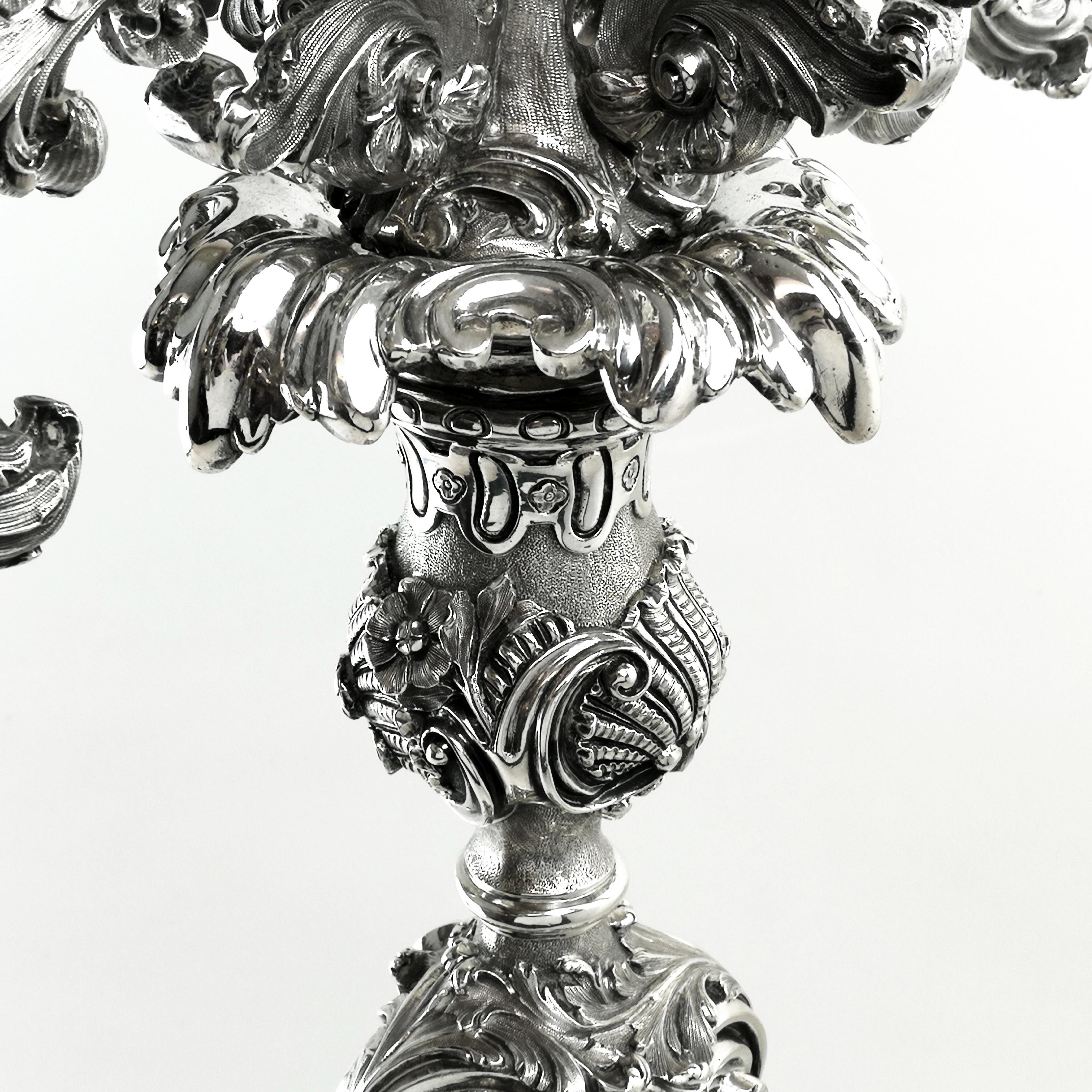 Viktorianischer antiker Sterling Silber Kandelaber 1845 Großer 5-Licht-Kerzenhalter (19. Jahrhundert)