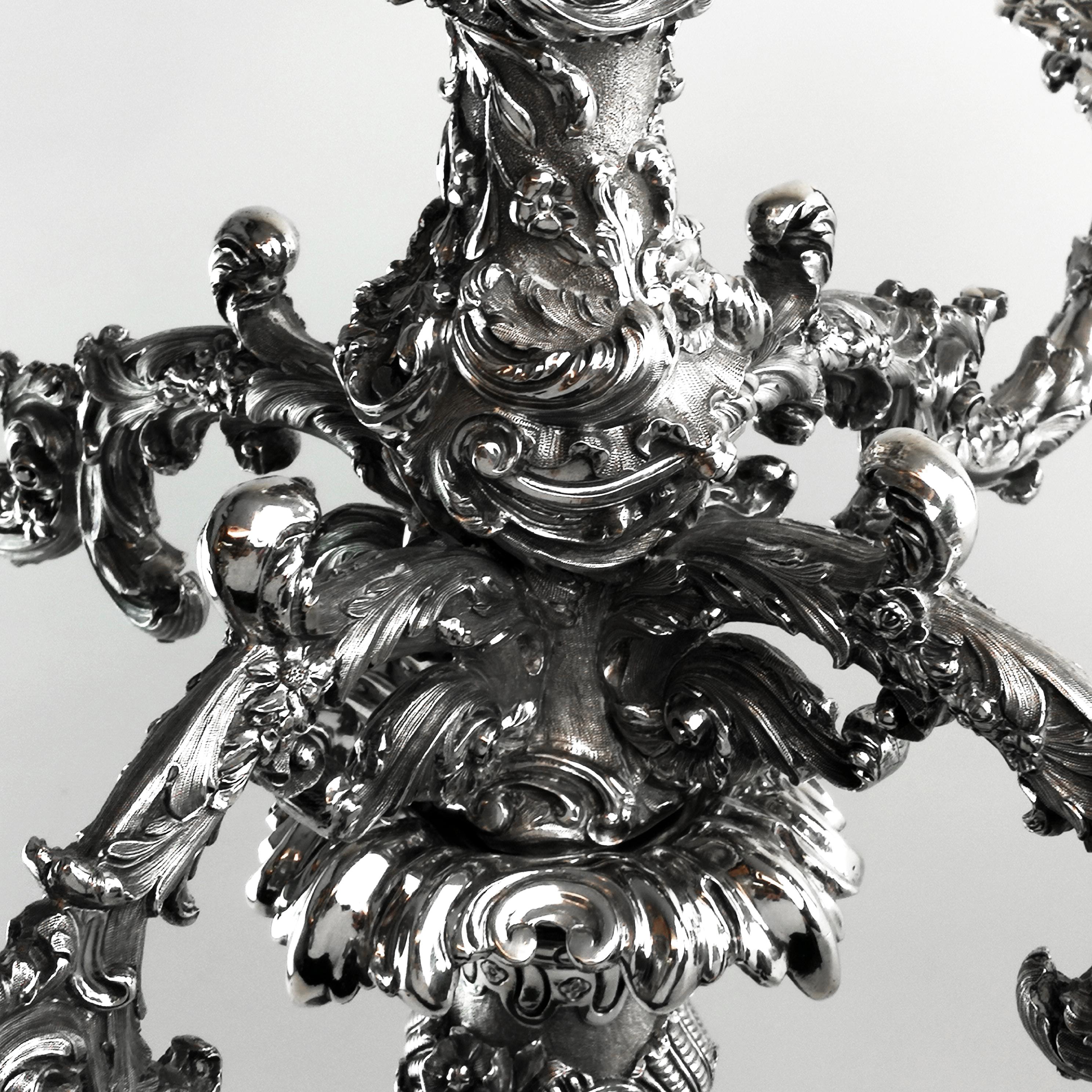 Viktorianischer antiker Sterling Silber Kandelaber 1845 Großer 5-Licht-Kerzenhalter 1