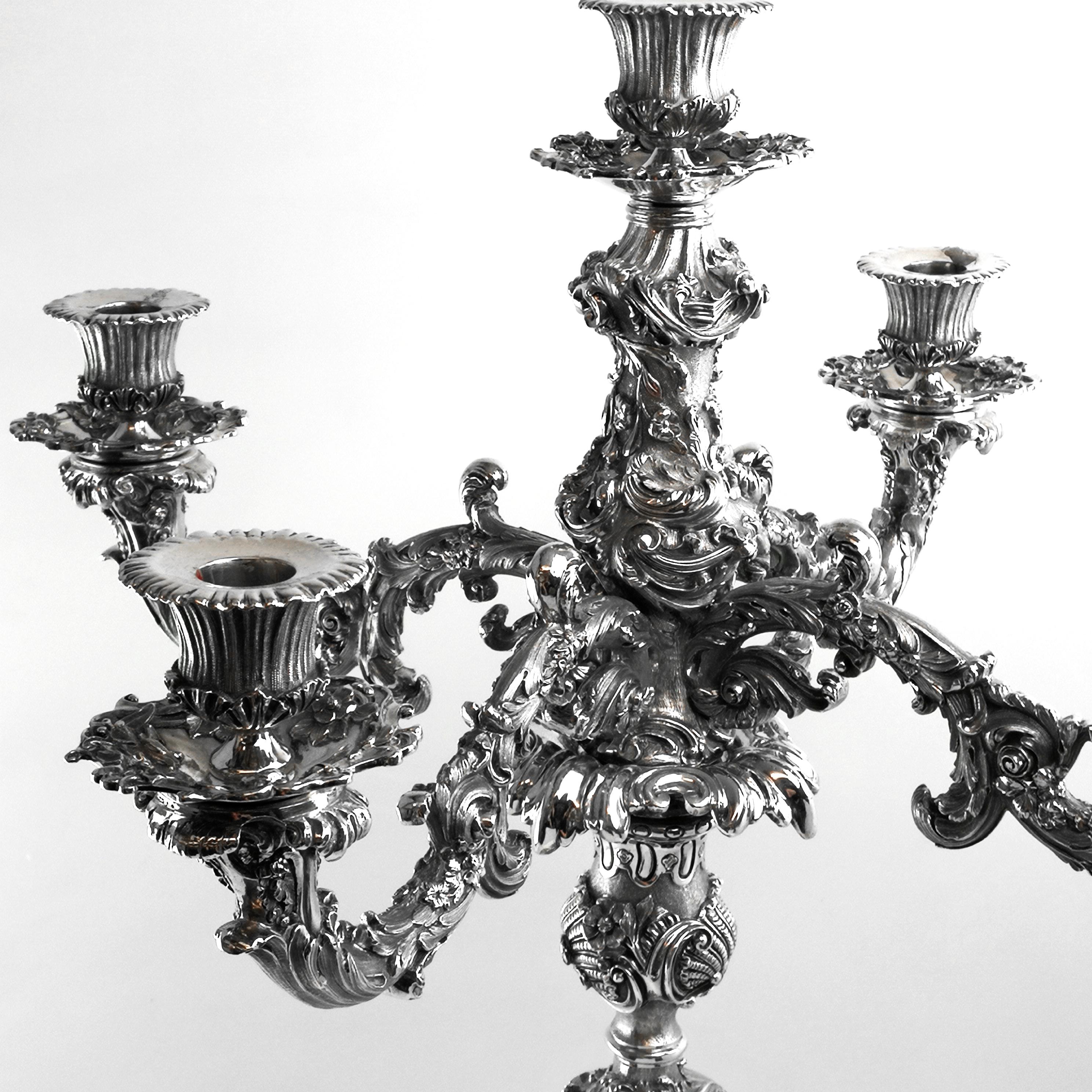 Viktorianischer antiker Sterling Silber Kandelaber 1845 Großer 5-Licht-Kerzenhalter 3