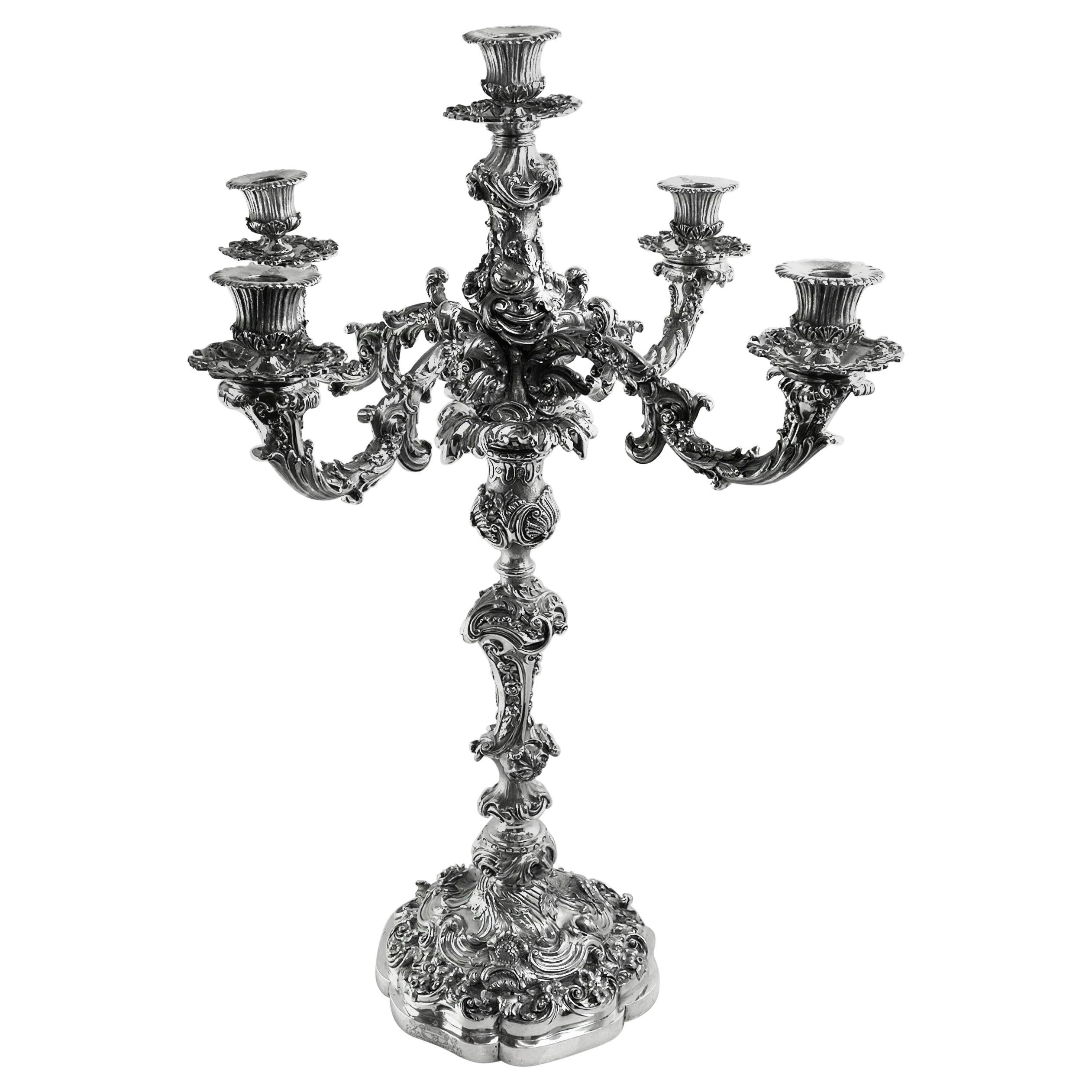 Viktorianischer antiker Sterling Silber Kandelaber 1845 Großer 5-Licht-Kerzenhalter