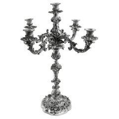 Victorian Antique Sterling Silver Candelabra 1845 Large 5-Light Candleholder