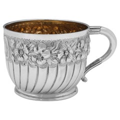 Taza bautismal victoriana antigua de plata de ley, Londres 1896