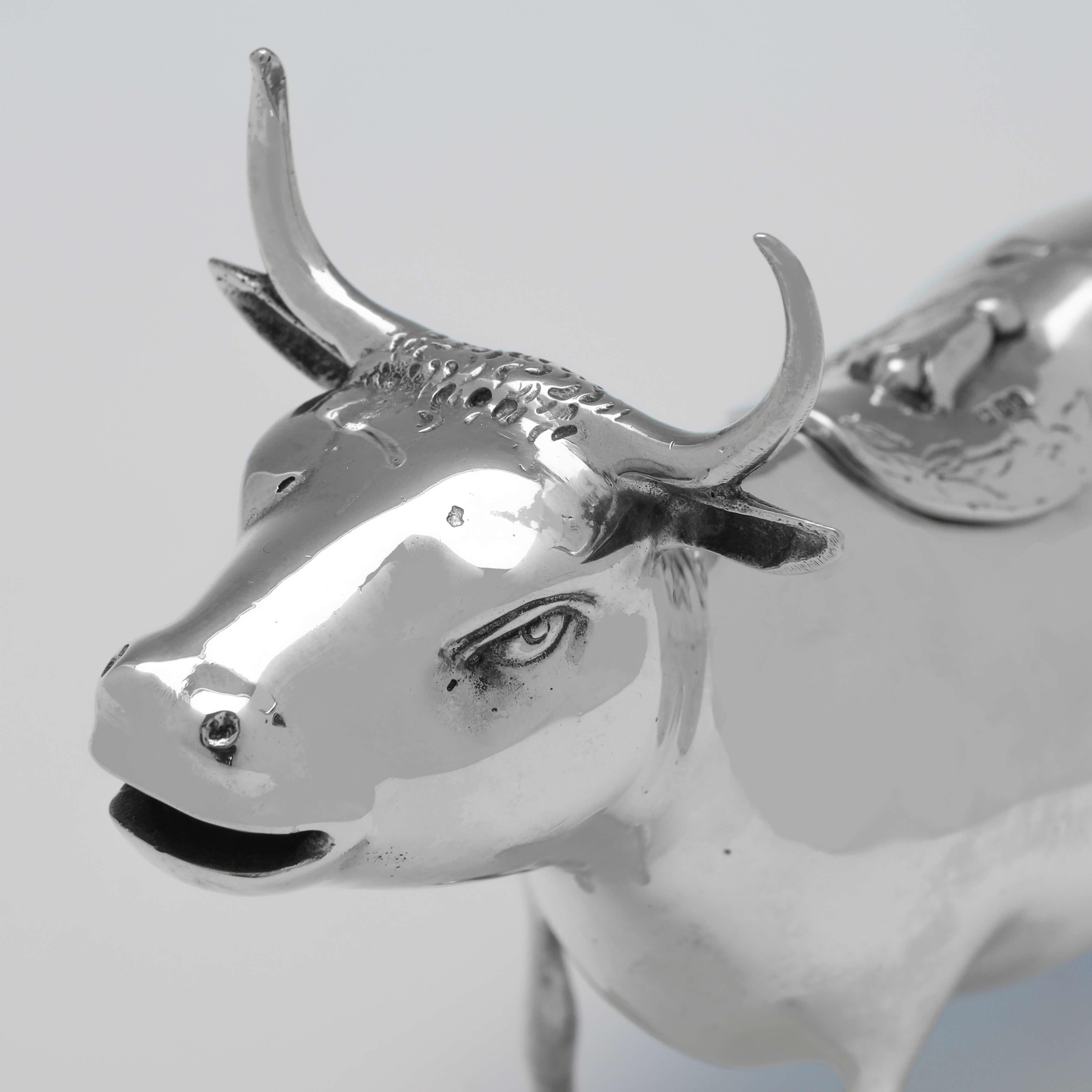 English Victorian Antique Sterling Silver Cow Creamer, Berthold Muller Chester 1900