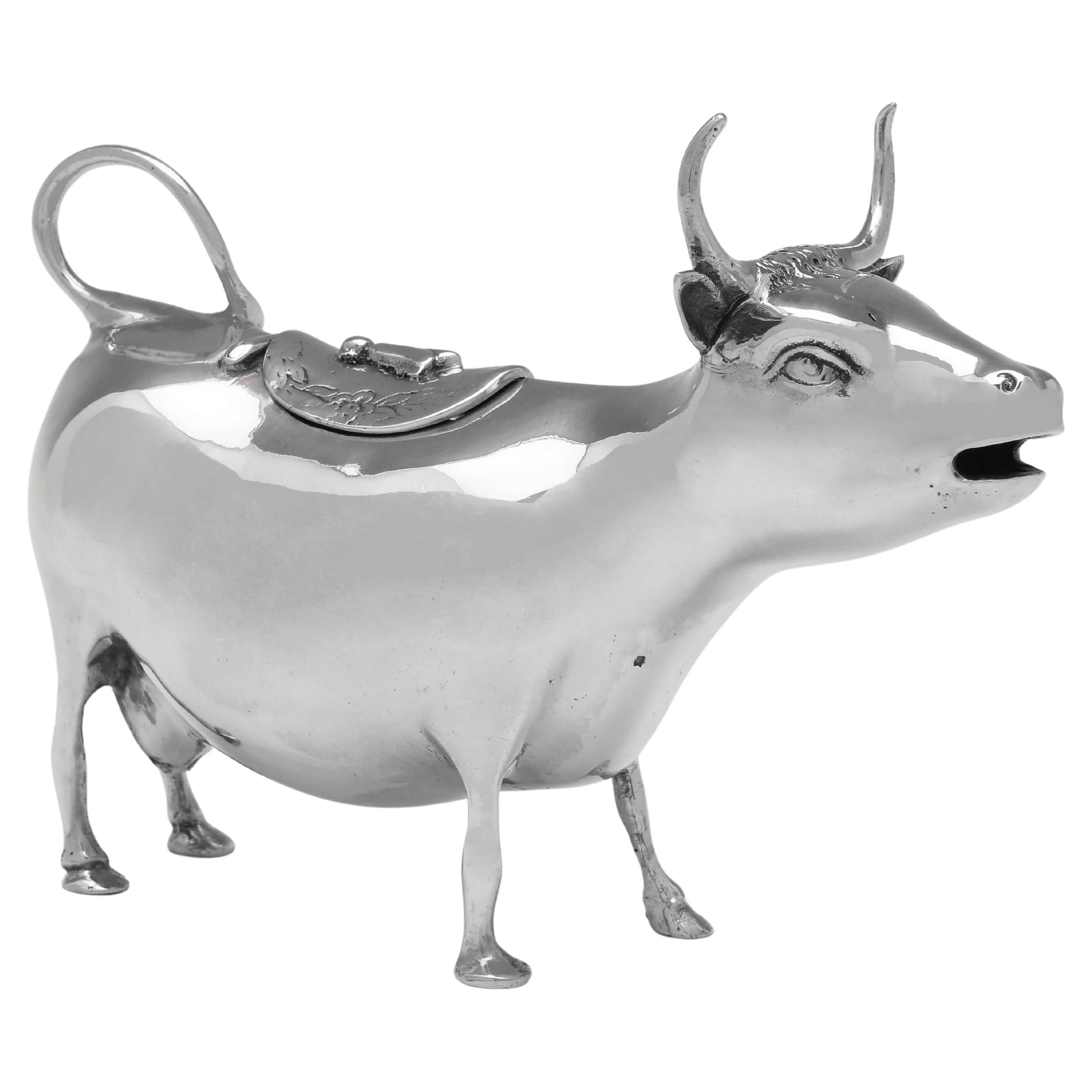 Victorian Antique Sterling Silver Cow Creamer, Berthold Muller Chester 1900