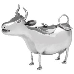 Victorian Antique Sterling Silver Cow Creamer by Louis Landsberg, London, 1893