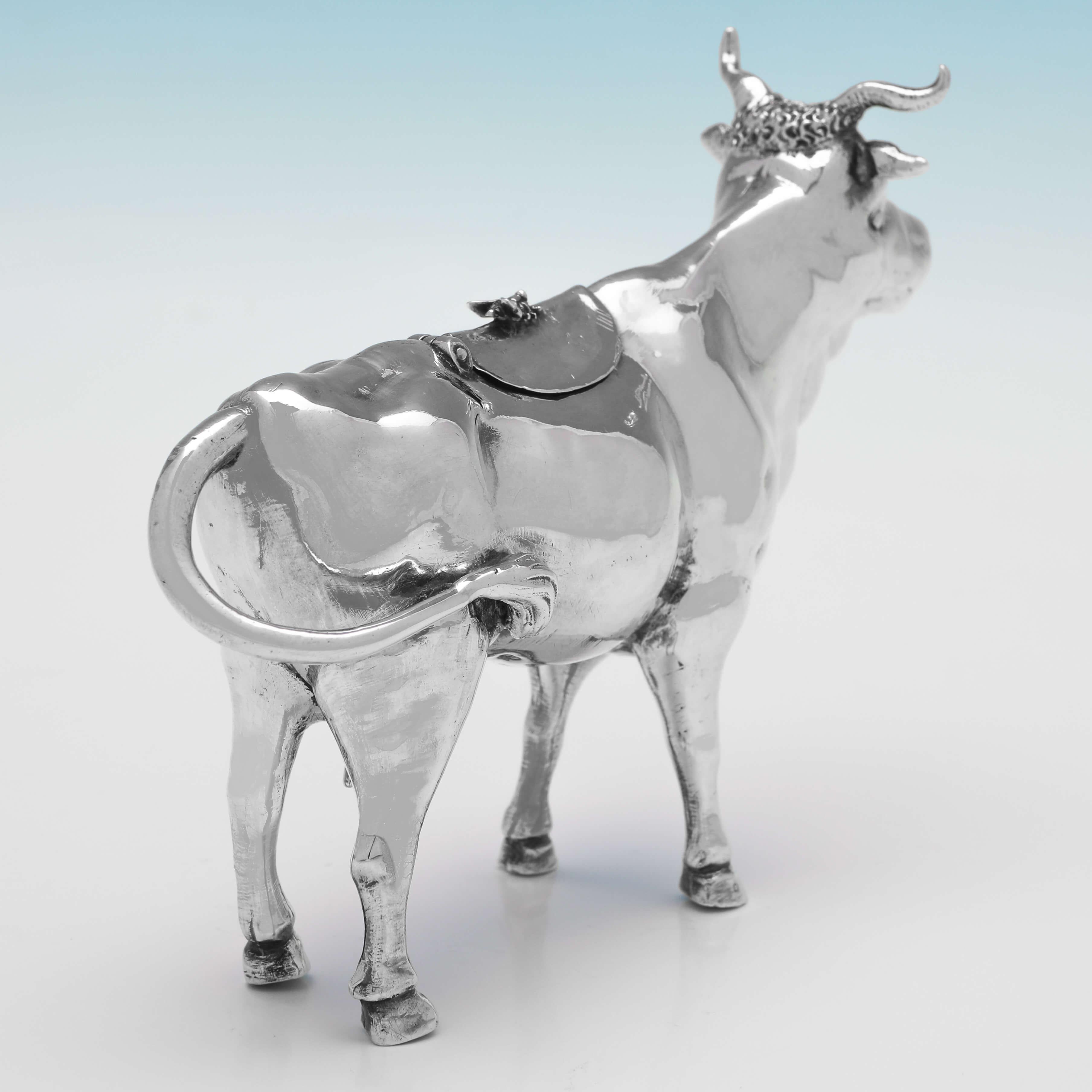 English Victorian Antique Sterling Silver Cow Creamer - Import Marked London 1896 For Sale