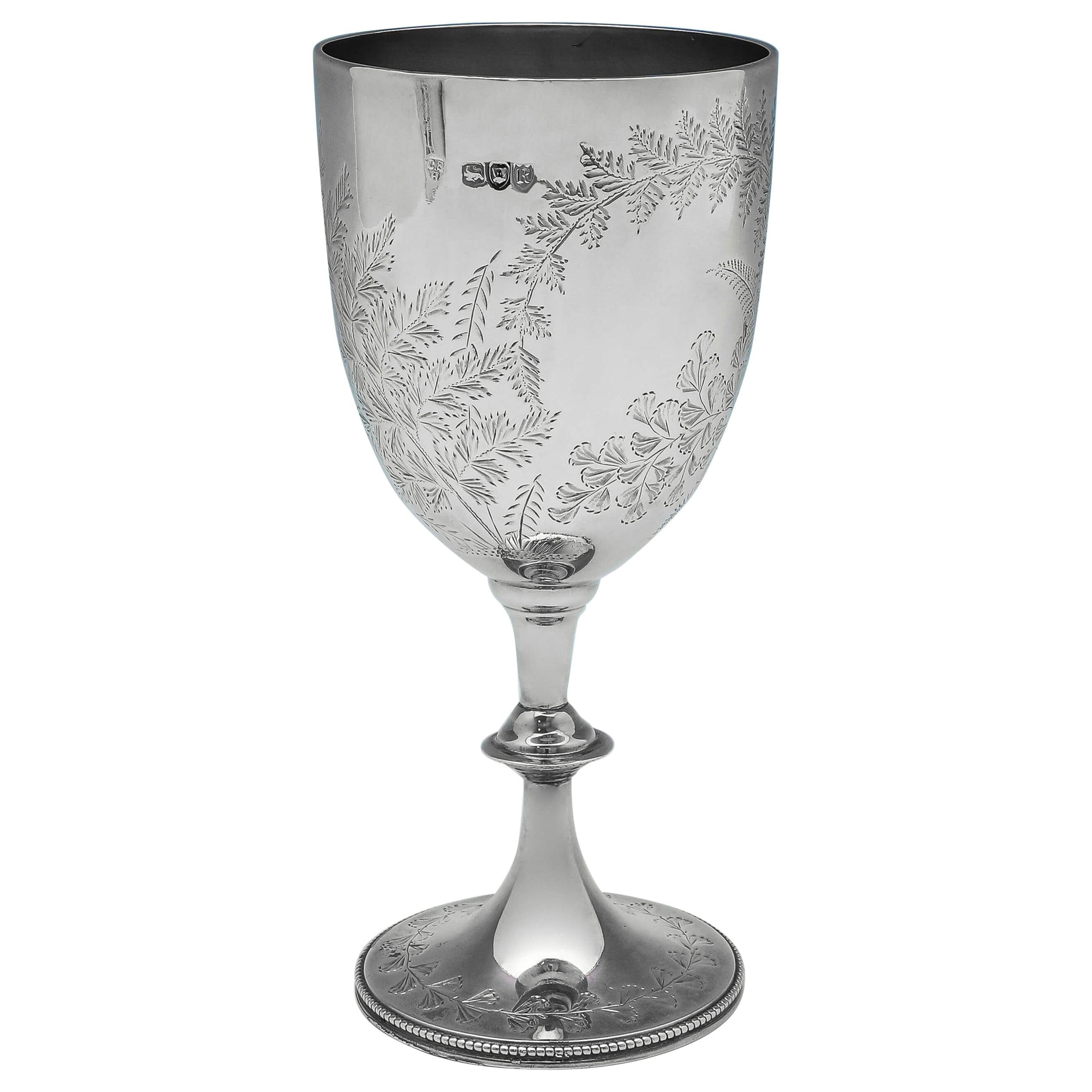 Victorian Antique Sterling Silver Engraved Goblet by C. S. Harris London, 1892