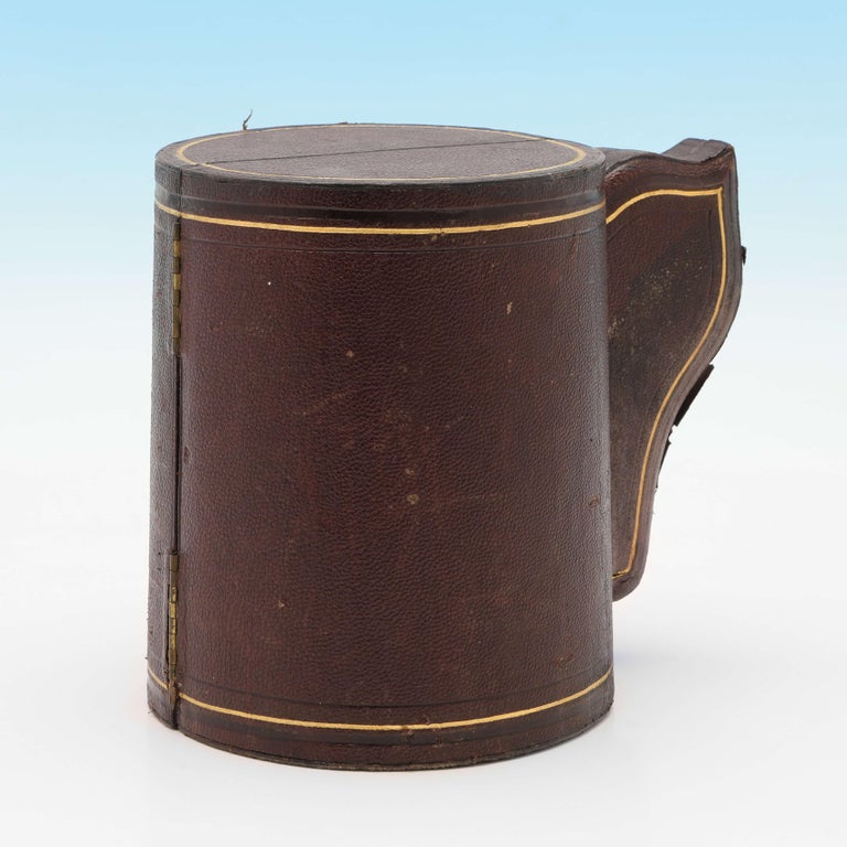 English Victorian Antique Sterling Silver Glass Bottom Tankard, London 1866, in Box For Sale