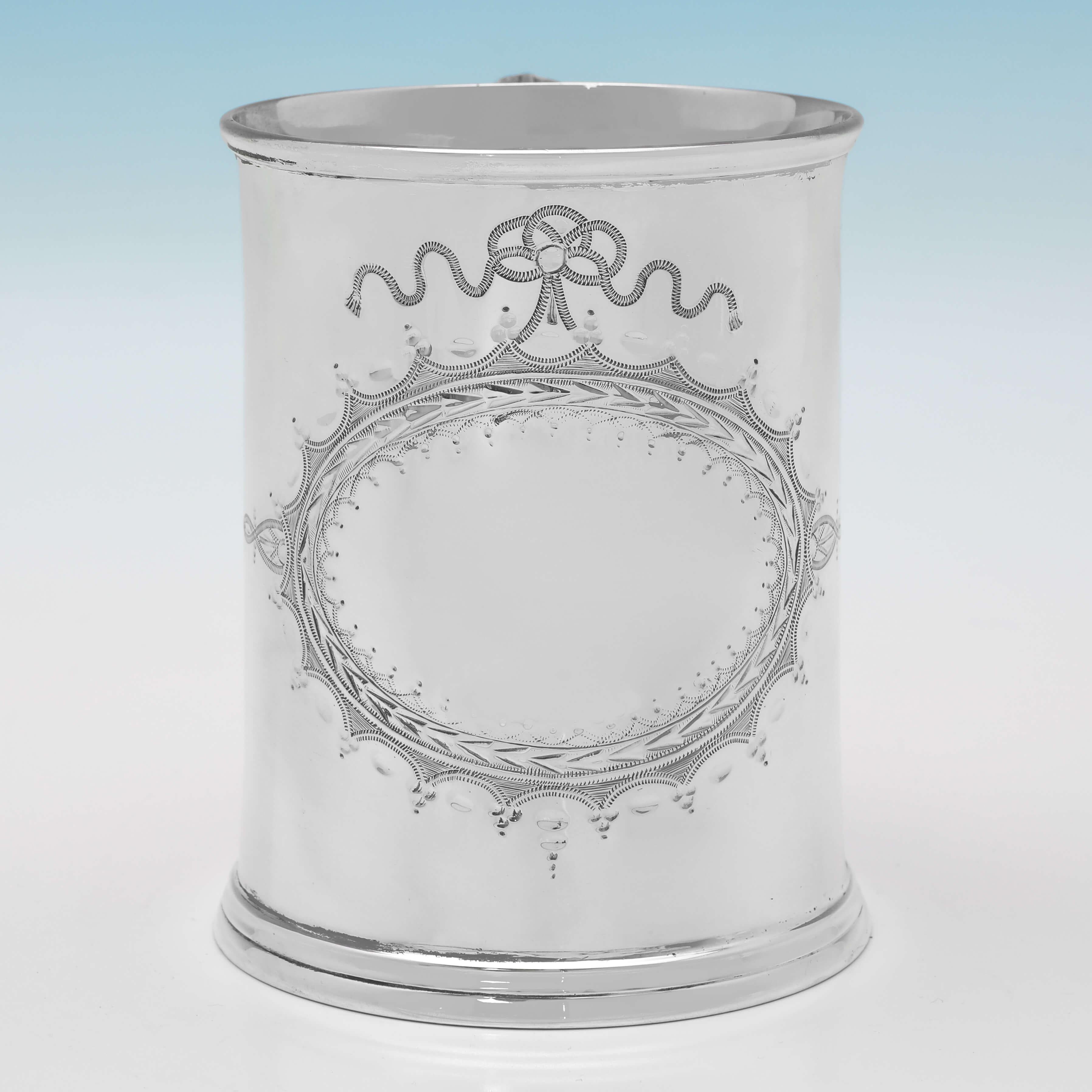 Mid-19th Century Victorian Antique Sterling Silver Glass Bottom Tankard, London 1866, in Box For Sale