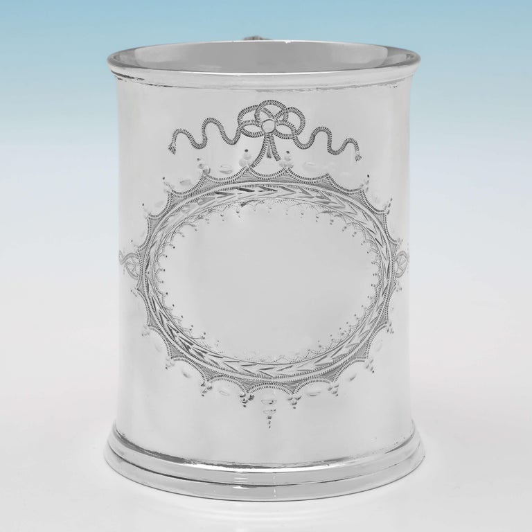 Mid-19th Century Victorian Antique Sterling Silver Glass Bottom Tankard, London 1866, in Box For Sale