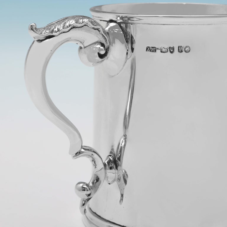 Victorian Antique Sterling Silver Glass Bottom Tankard, London 1866, in Box For Sale 1