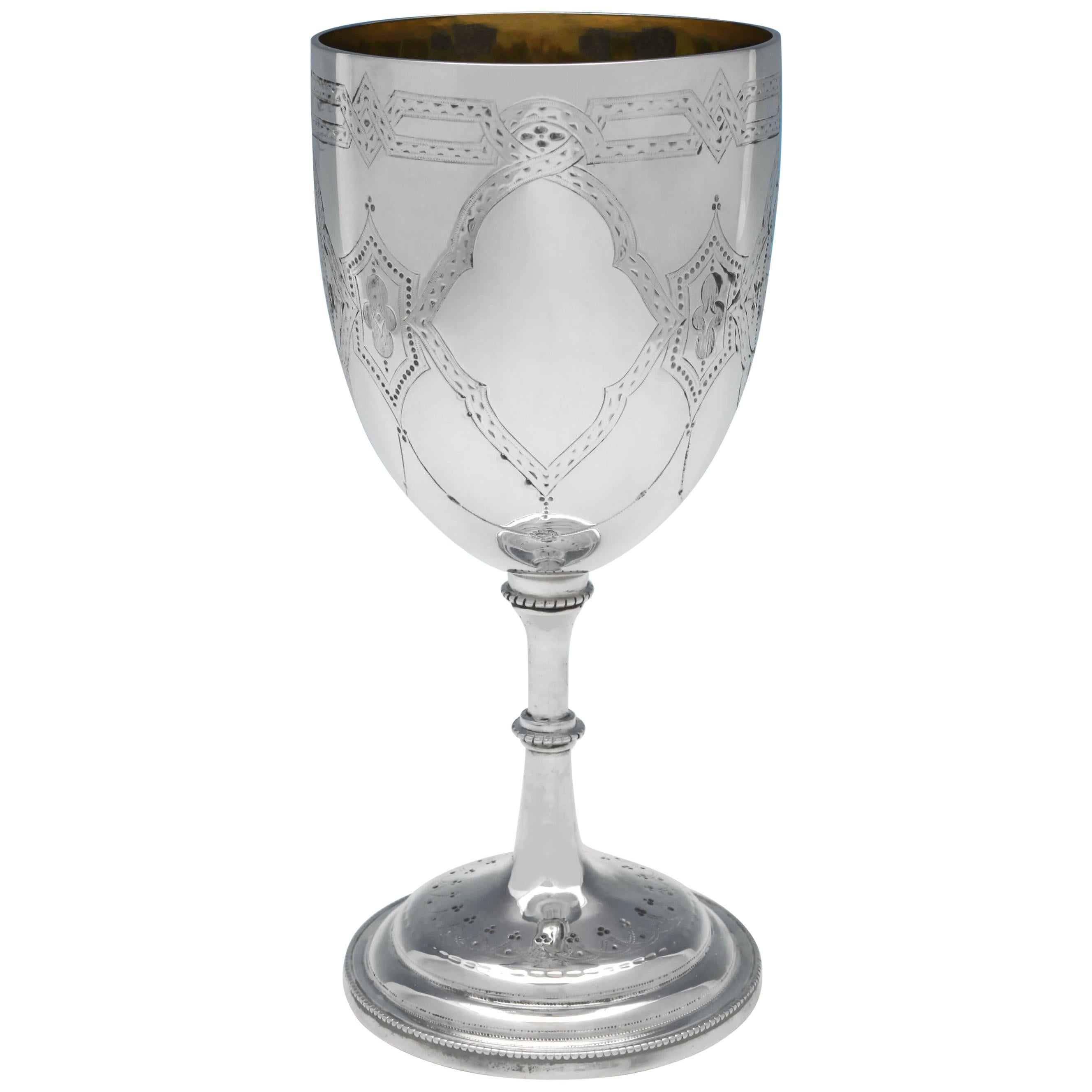 Victorian Antique Sterling Silver Goblet with Engraved Decoration