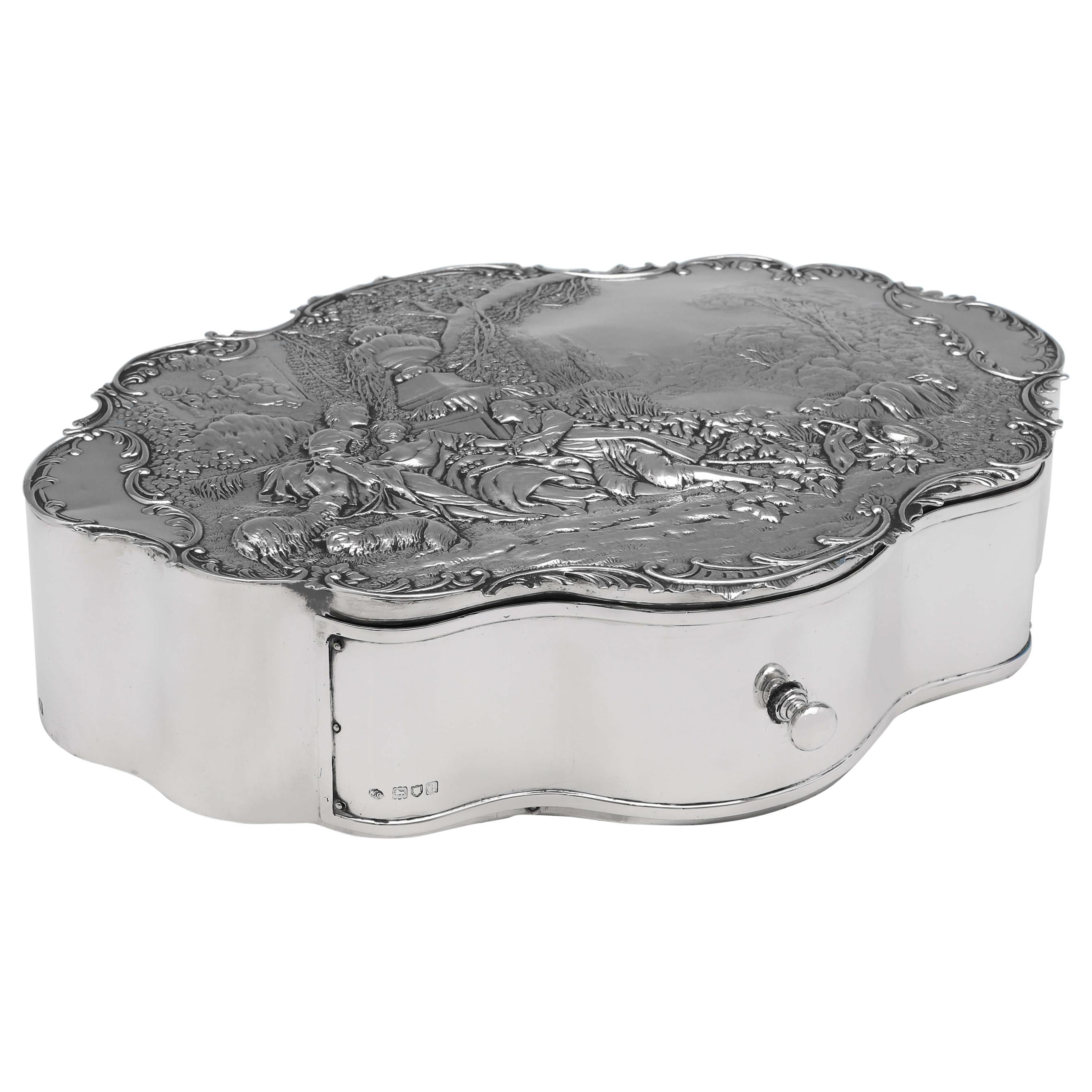 Victorian Antique Sterling Silver Jewellery Box, London 1899 by William Comyns