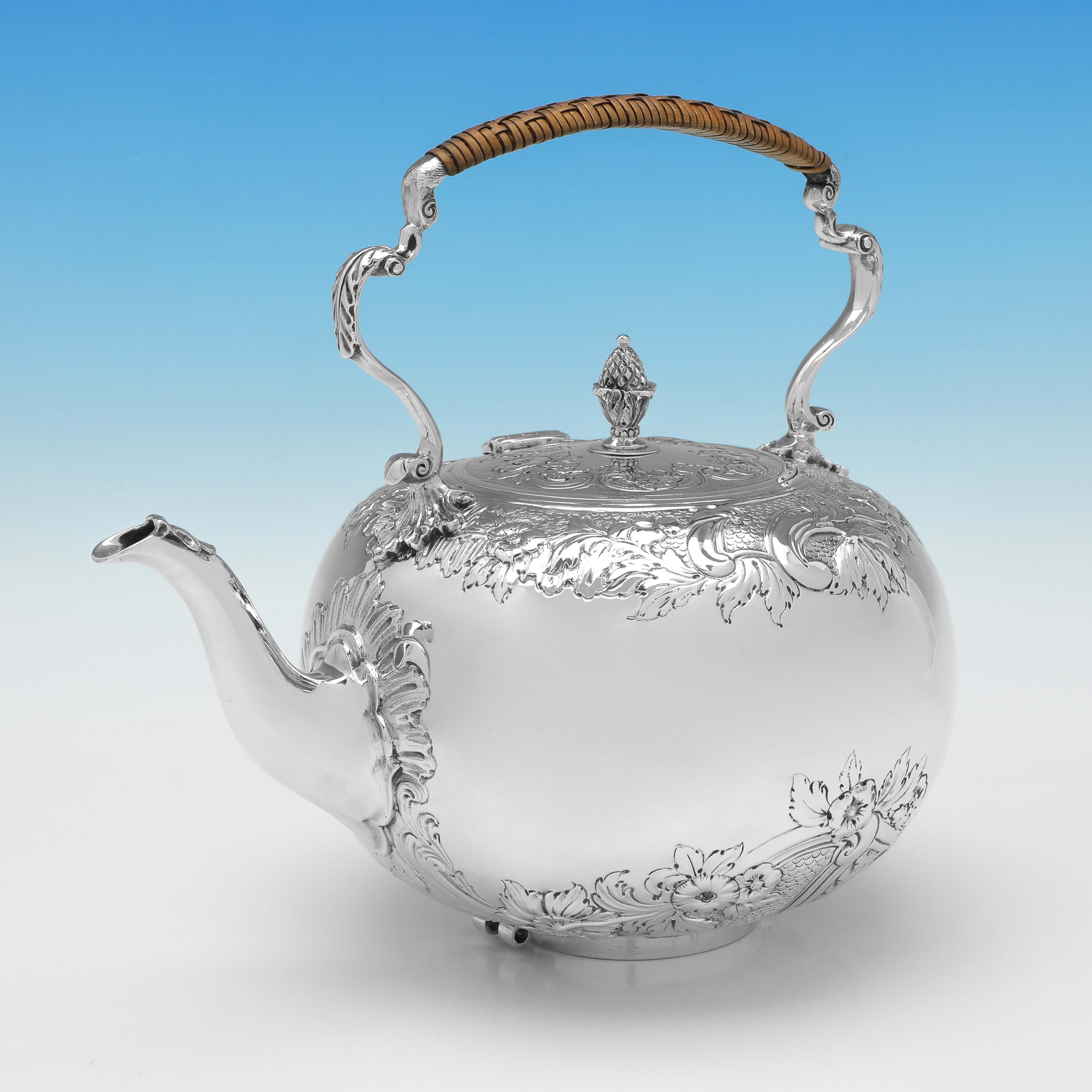 Late 19th Century Victorian Antique Sterling Silver Kettle, London 1882 For Sale