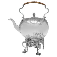 Victorian Antique Sterling Silver Kettle, London 1882