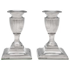 Victorian Antique Sterling Silver Pair of 'Piano' Candlesticks from 1900