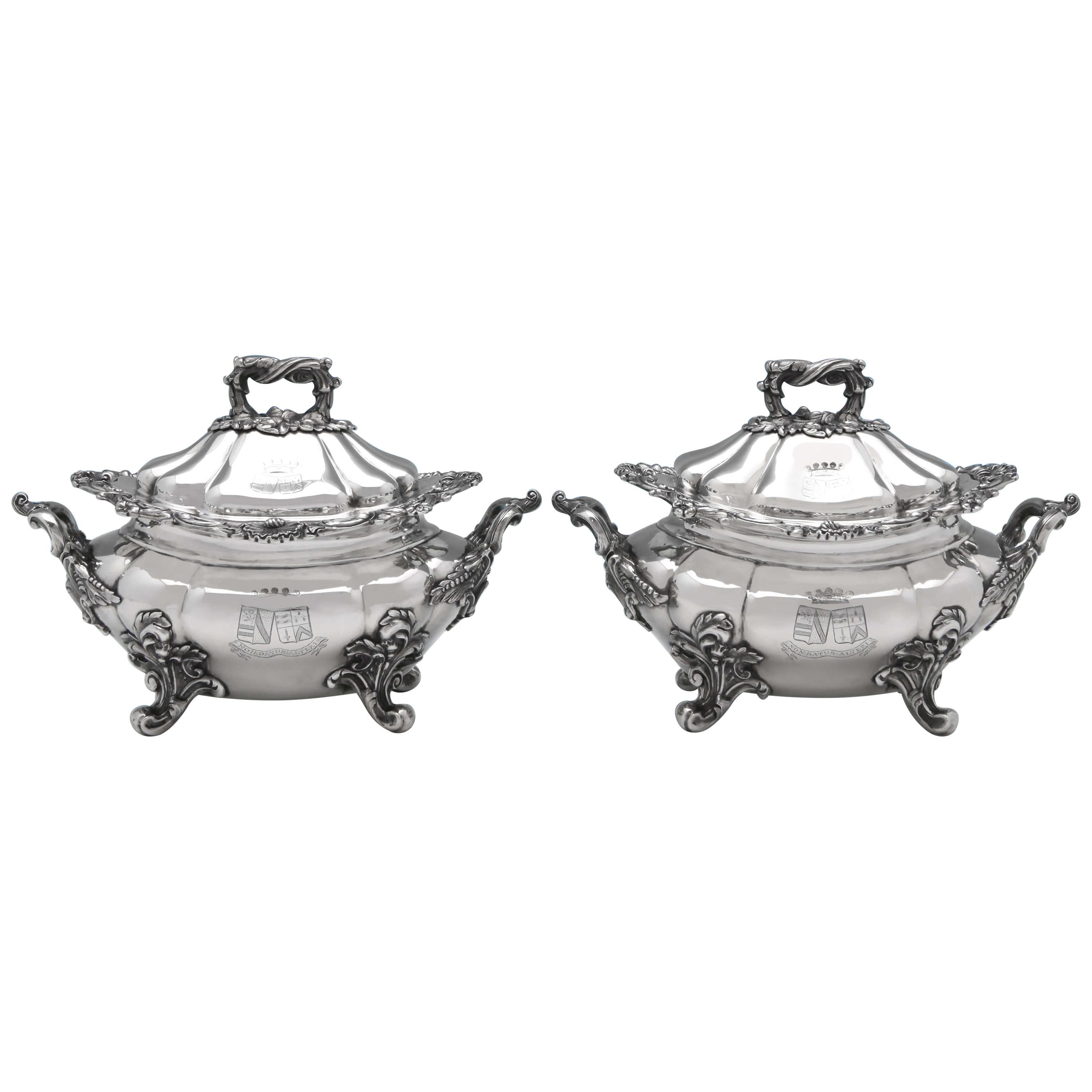 Victorian Antique Sterling Silver Pair of Sauce Tureens by John Figg For Sale