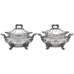 Victorian Antique Sterling Silver Pair of Sauce Tureens by John Figg