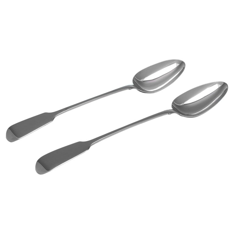 Victorian Antique Sterling Silver Pair Of Serving Spoons, London 1841 W. Eaton For Sale at