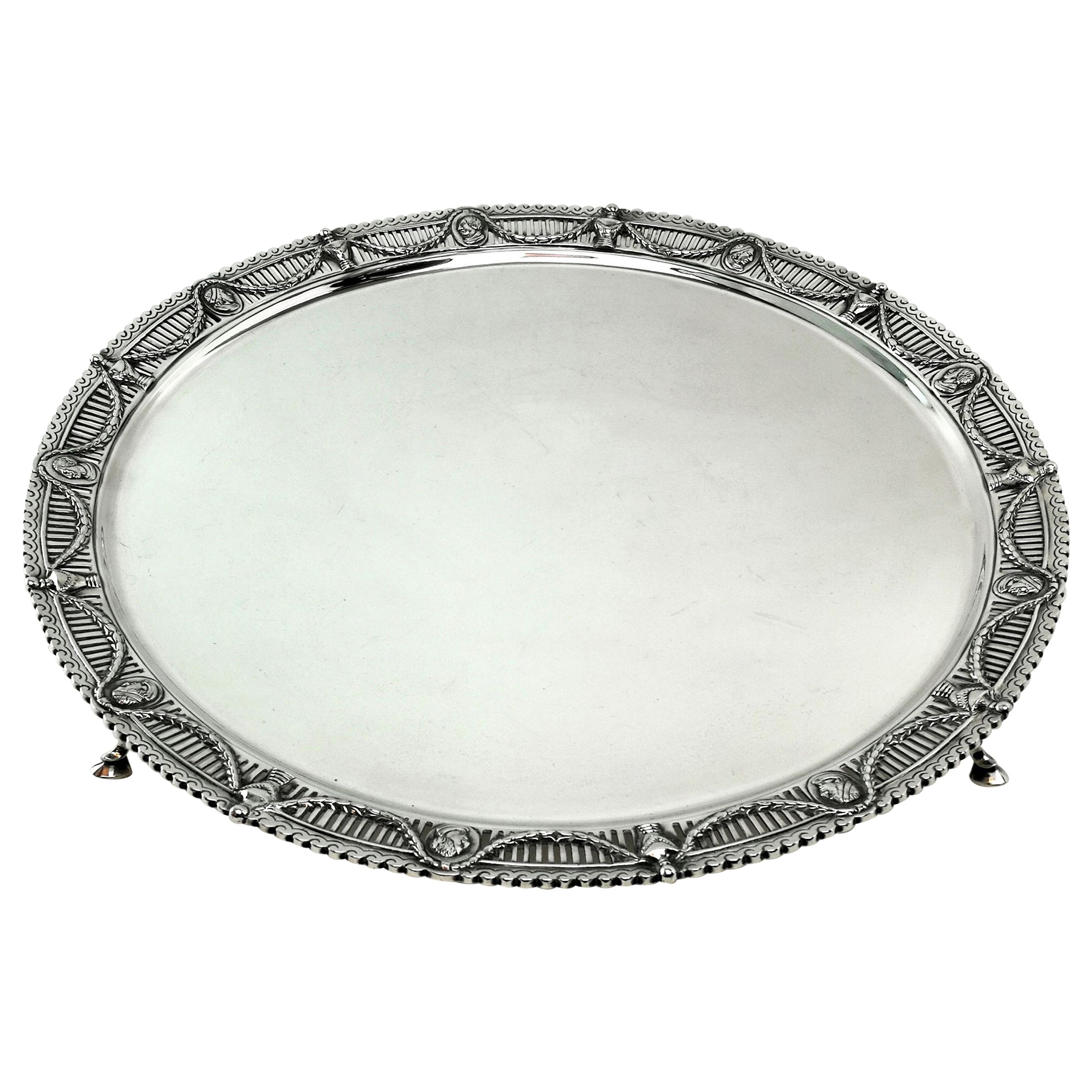 Victorian Antique Sterling Silver Salver / Tray / Platter 1897