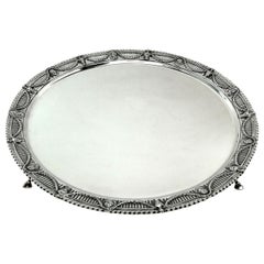 Victorian Antique Sterling Silver Salver Tray Platter, 1897