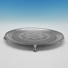 Victorian Antique Sterling Silver Salver with Presentation Inscription - 1875