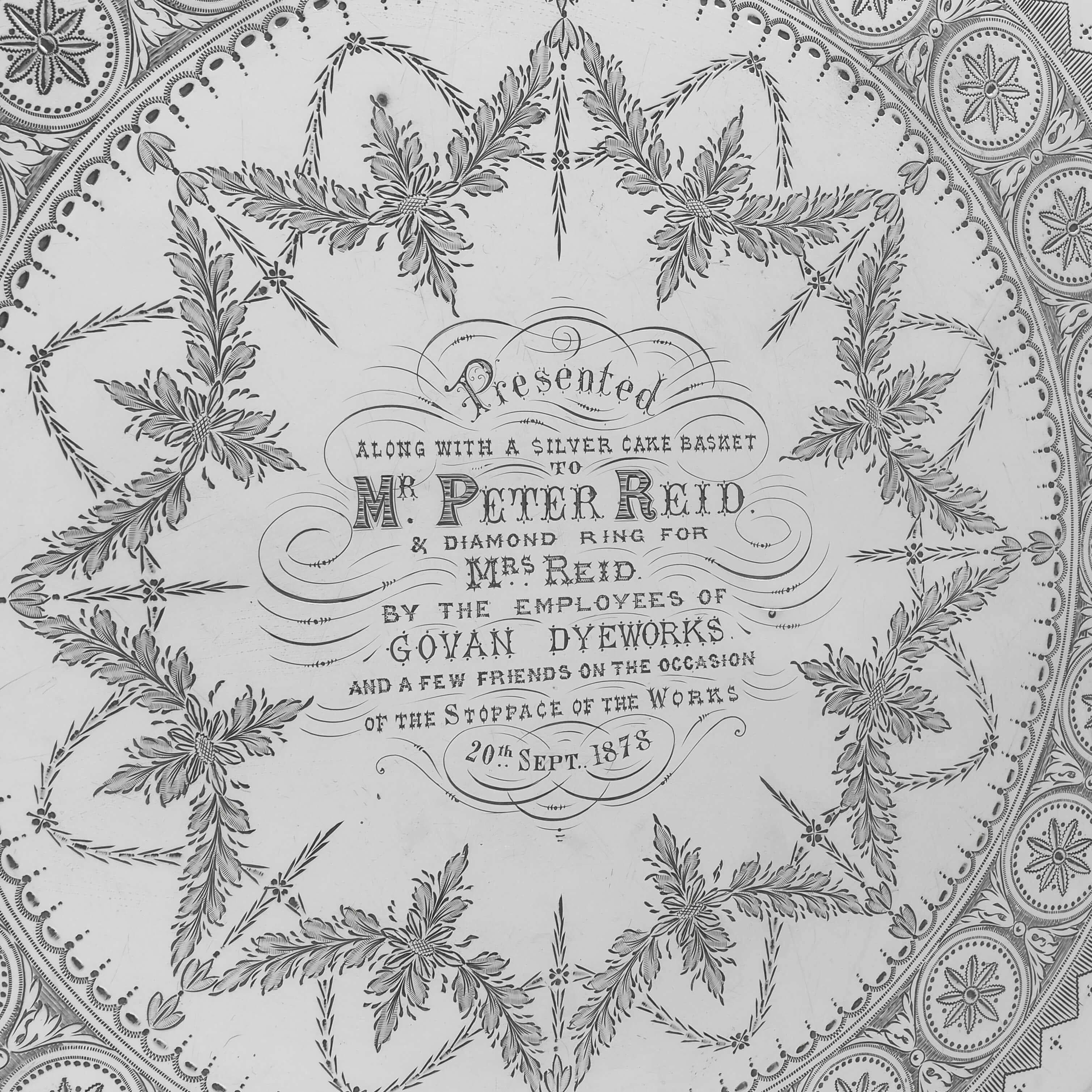 Victorien Plateau victorien ancien en argent sterling avec inscription de présentation - 1875 en vente