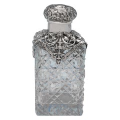 Victorian Antique Sterling Silver Scent Bottle, Art Nouveau Silver Mount, 1896