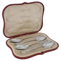 Victorian antique sterling silver set of 4 berry spoons made in 1898