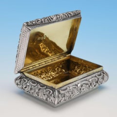 Victorian Antique Sterling Silver Snuff Box by Yapp & Woodward, 1845