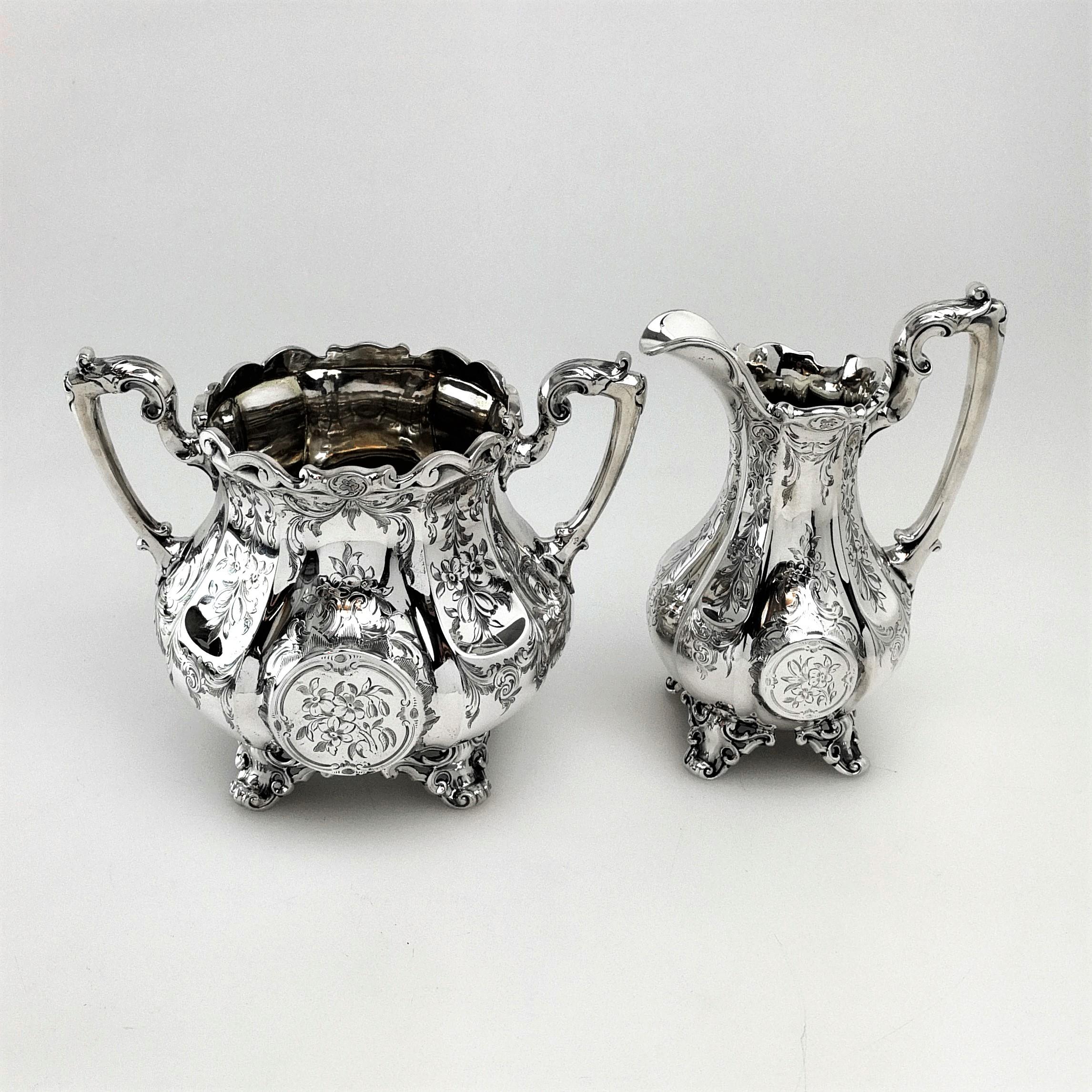 Victorian Antique Sterling Silver Tea Set 5-Piece 1852 Teapot Coffee Pot Kettle 2