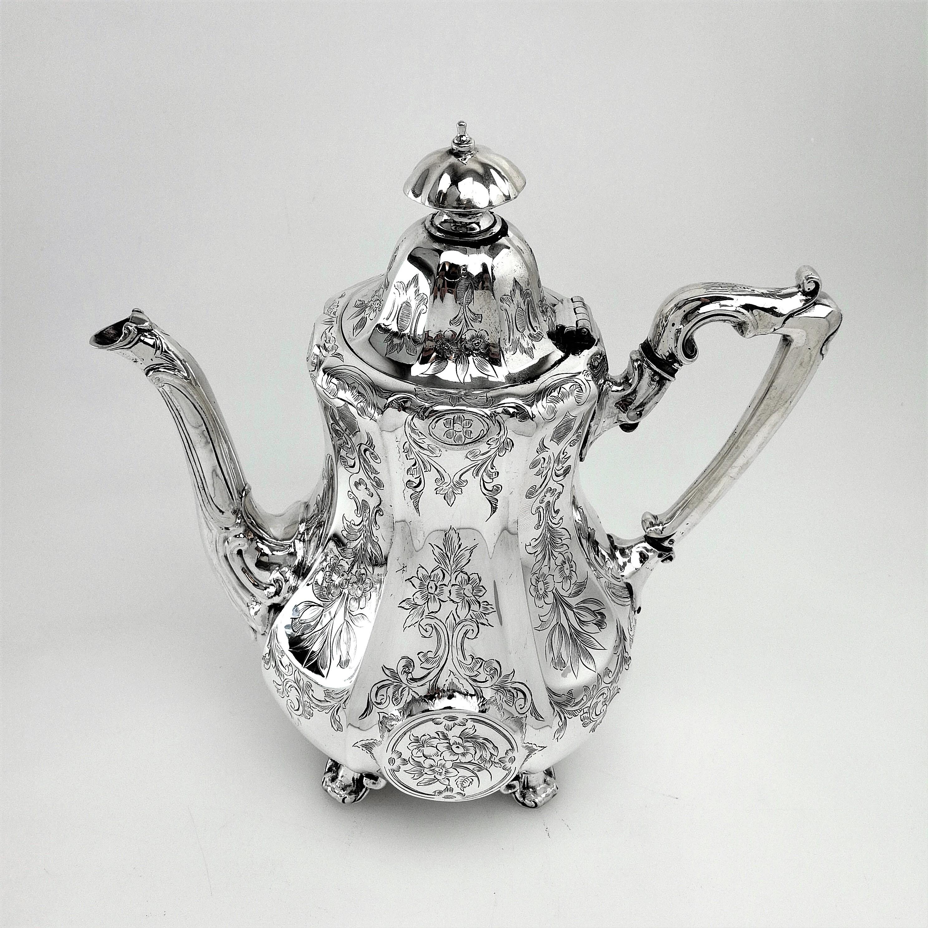 19th Century Victorian Antique Sterling Silver Tea Set 5-Piece 1852 Teapot Coffee Pot Kettle