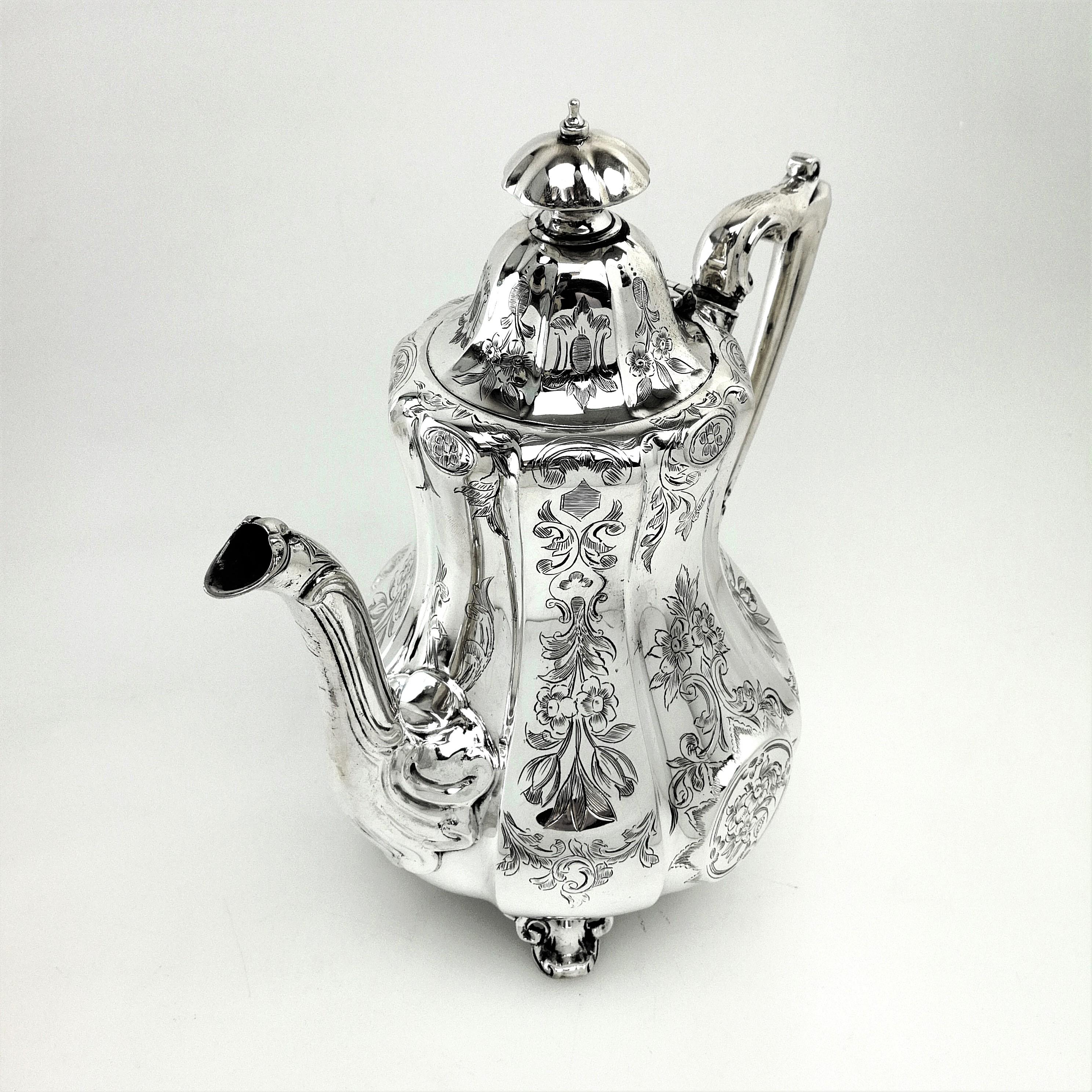 Victorian Antique Sterling Silver Tea Set 5-Piece 1852 Teapot Coffee Pot Kettle 1