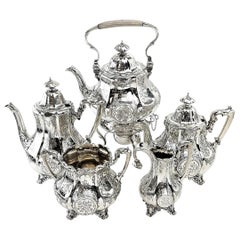 Victorian Antique Sterling Silver Tea Set 5-Piece 1852 Teapot Coffee Pot Kettle