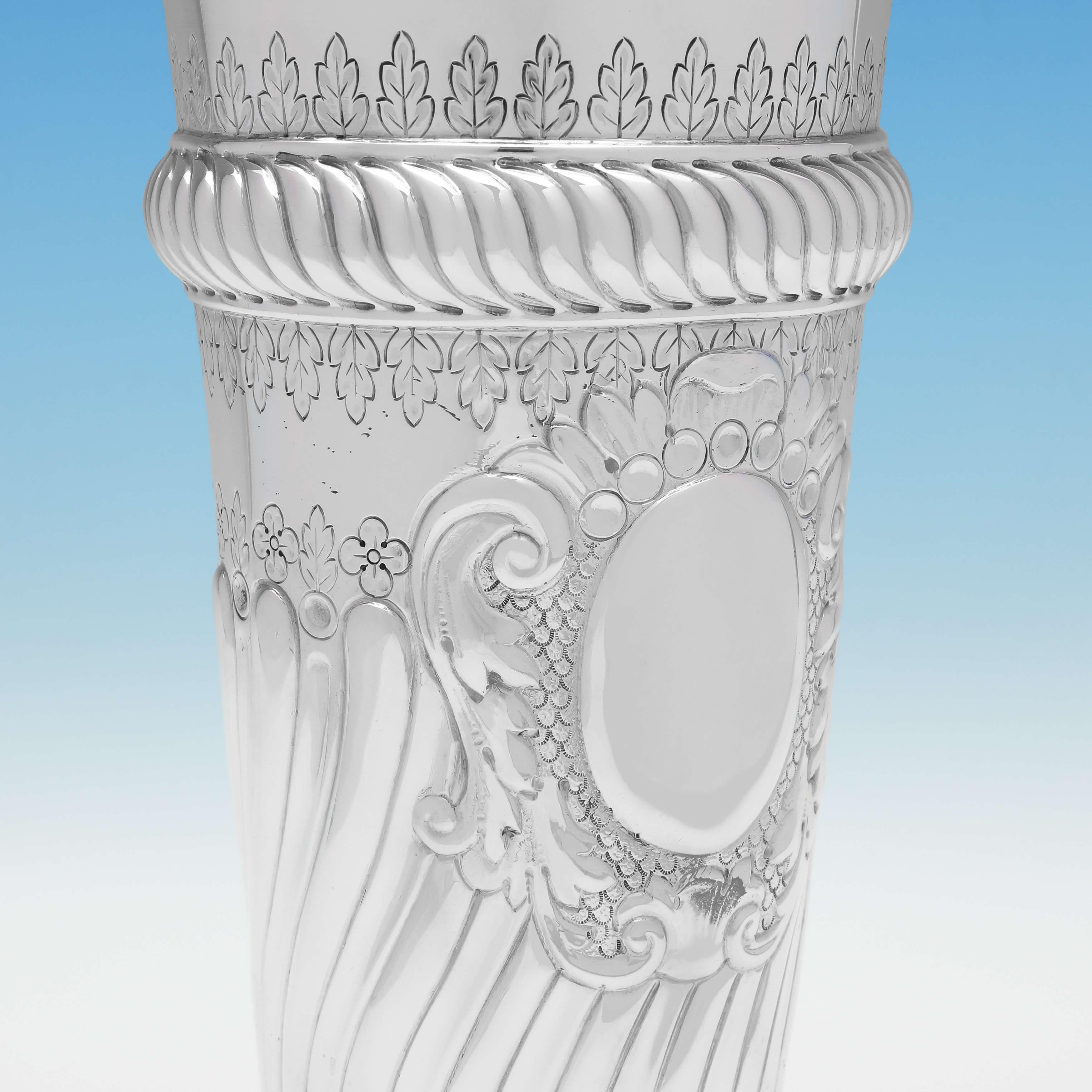English Victorian Antique Sterling Silver Vase by Barnards, London, 1889