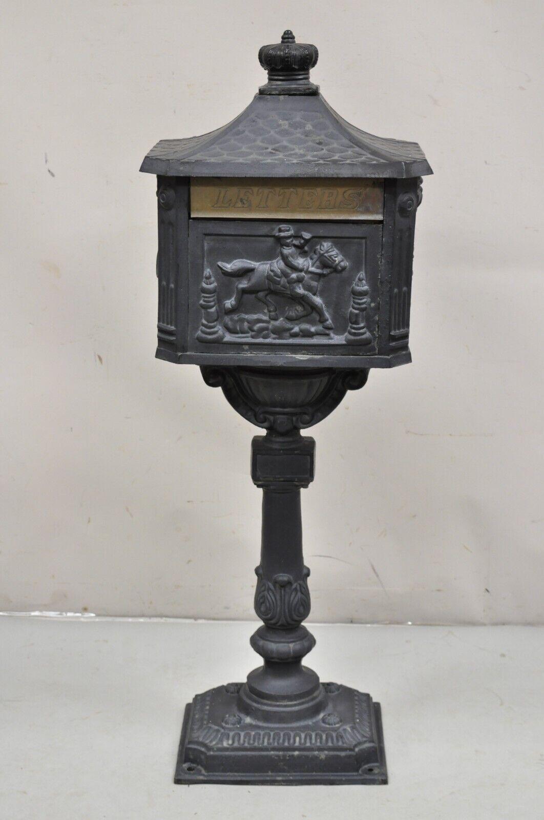 Victorian Antique Style Cast Iron Standing Pedestal Postal Locking Mailbox 5