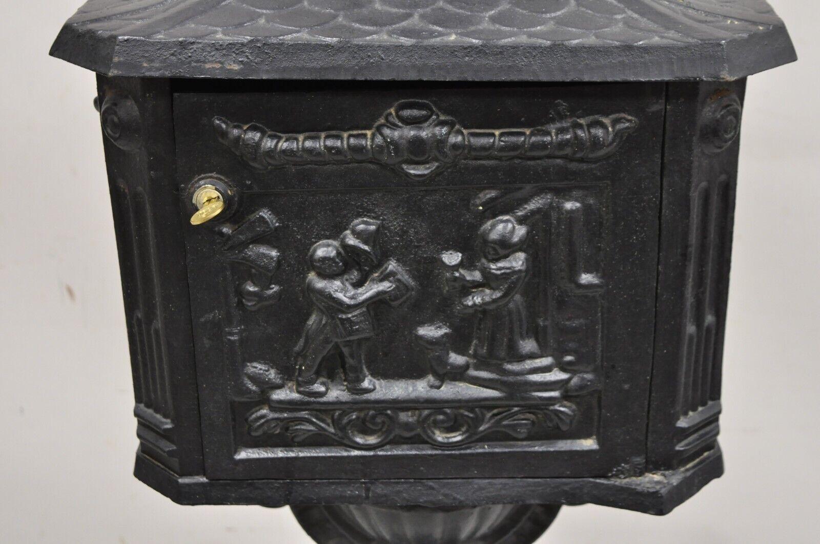 Victorian Antique Style Cast Iron Standing Pedestal Postal Locking Mailbox 3