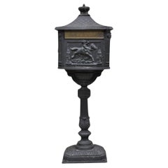 Victorian Retro Style Cast Iron Standing Pedestal Postal Locking Mailbox